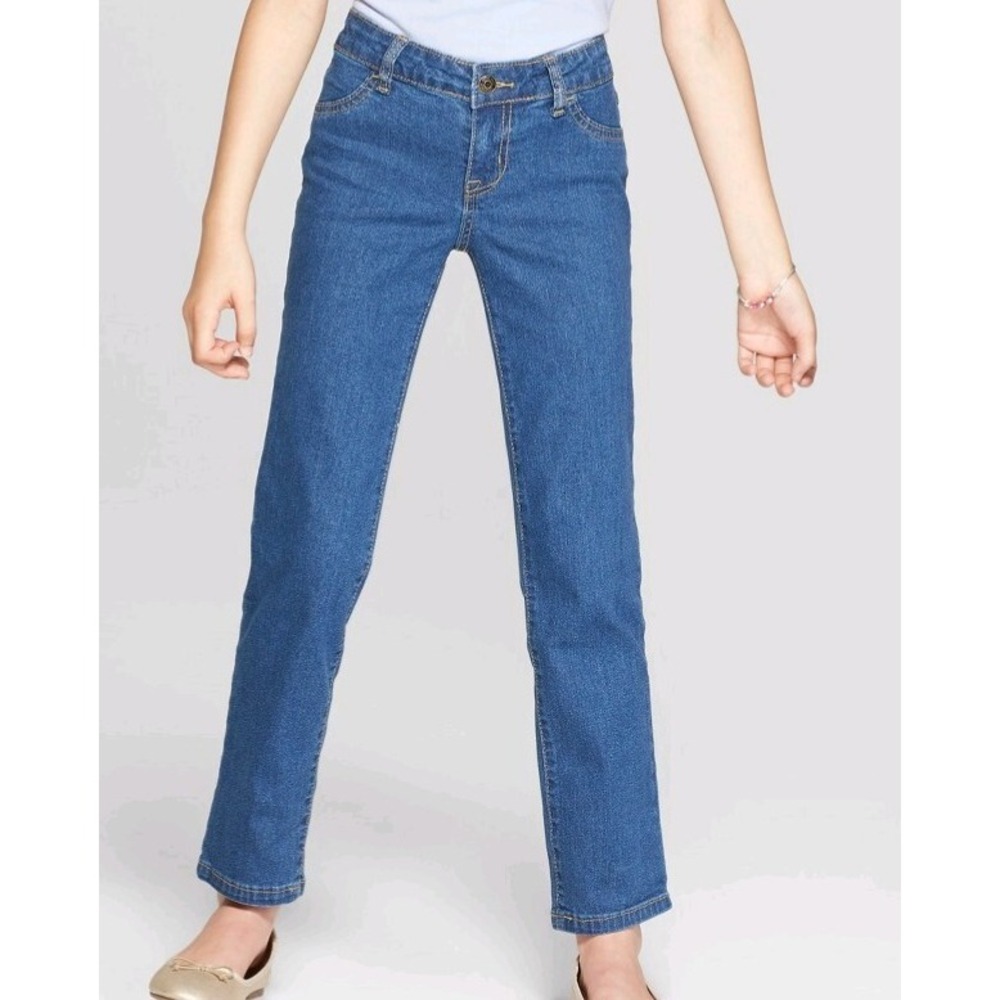 Girls' Straight Mid-Rise Jeans in Medium Wash- Cat & Jack™, Size 18